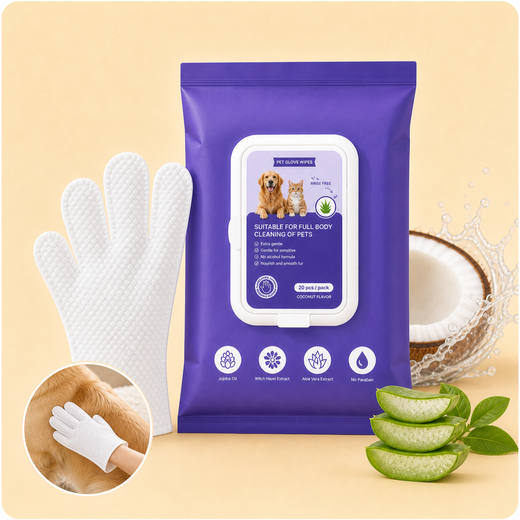 No-Rinse Pet Grooming Glove Wipes for Dogs & Cats - Easy Cleaning Mitts