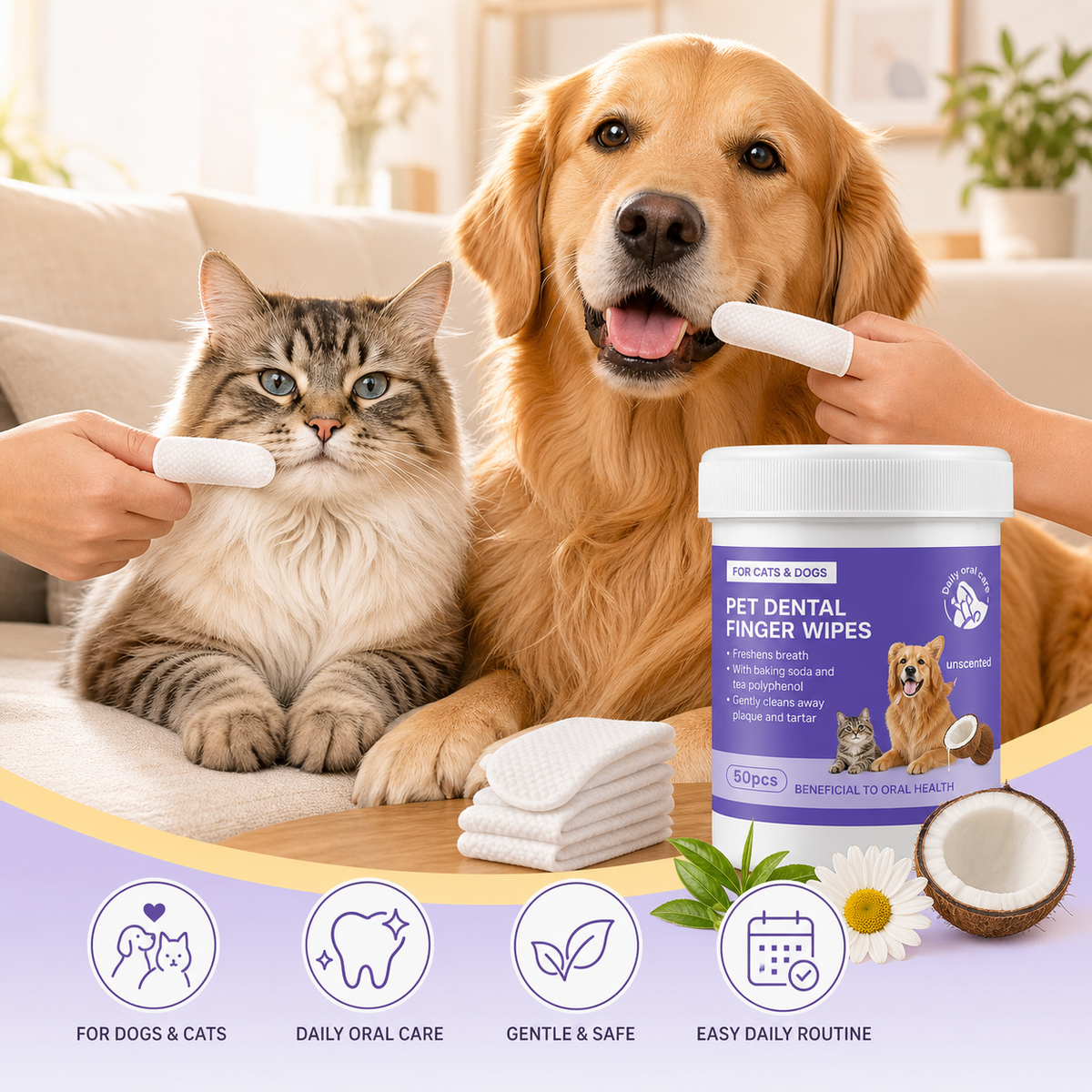 pet dental finger wipes for dogs and cats disposable oral cleaning pads - product image 3