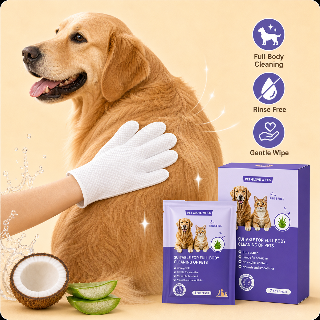 portable no-rinse pet glove wipes 7 count for dogs and cats - product image 2
