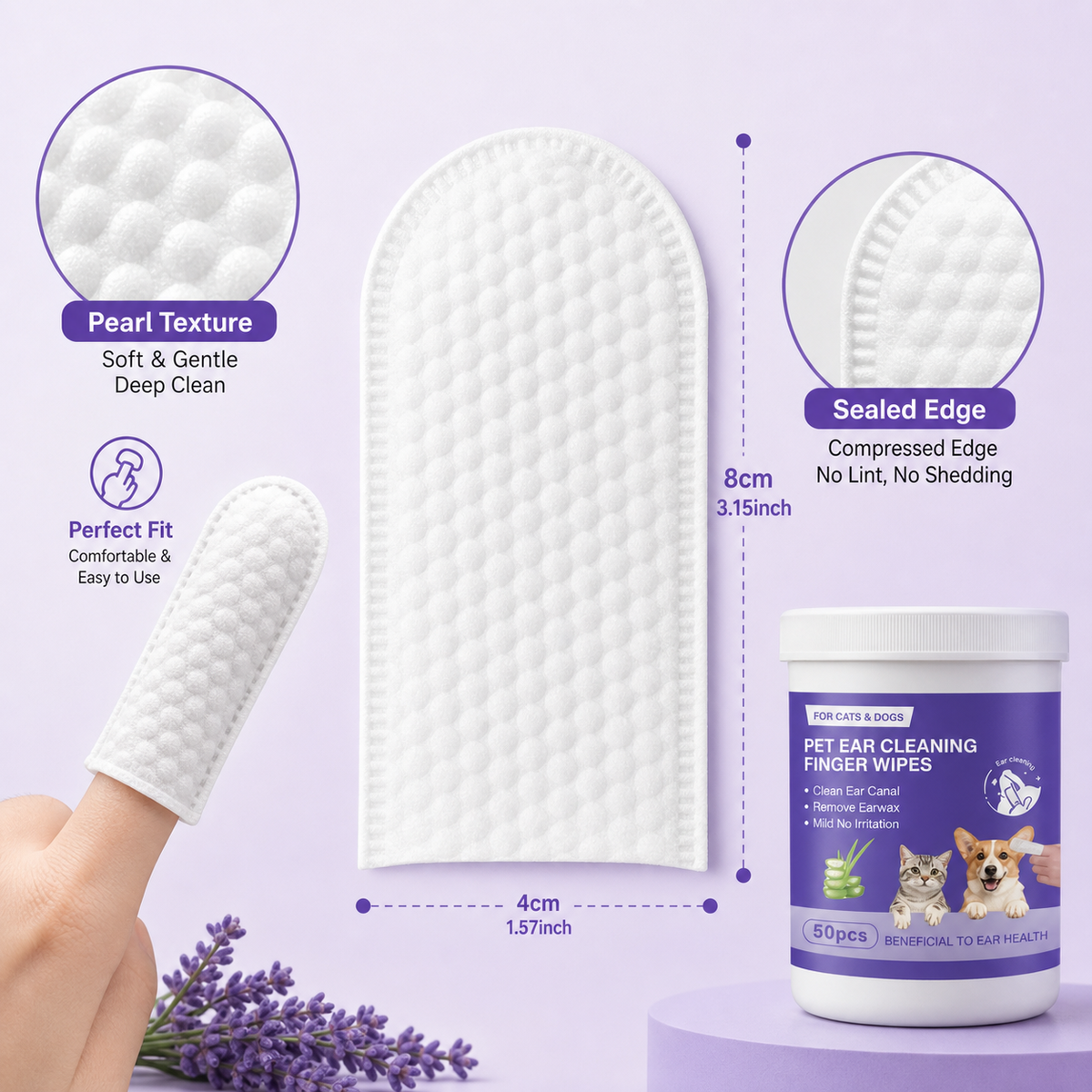 Pet Ear Cleaning Finger Wipes for Dogs and Cats - texture detail image | Dog Dad