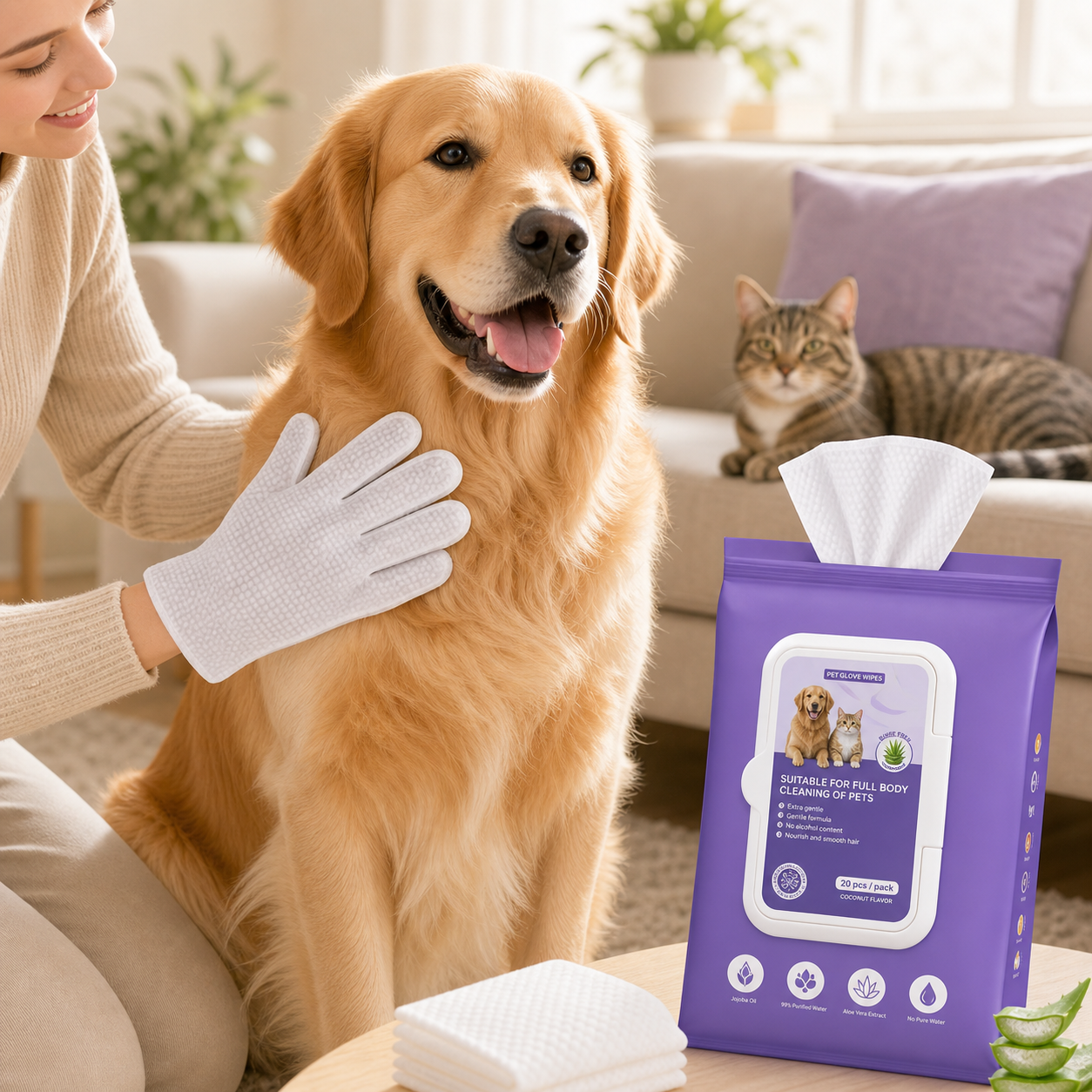 no-rinse pet grooming glove wipes for dogs and cats - product image 2