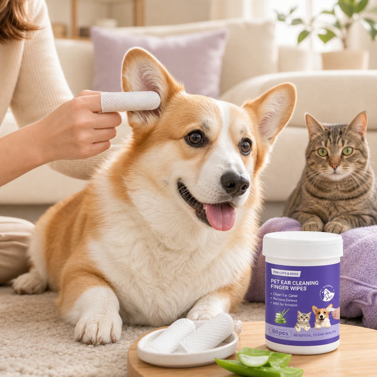 pet ear cleaning finger wipes for dogs and cats gentle ear care pads - product image 2