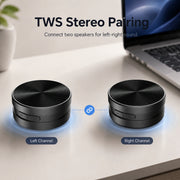 Two mini Bluetooth speakers connected with TWS left and right stereo pairing