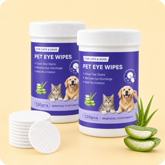 Pet Eye Wipes for Dogs & Cats - Gentle Tear Stain Cleaning Wipes lifestyle and detail image for dog and cat tear stain care