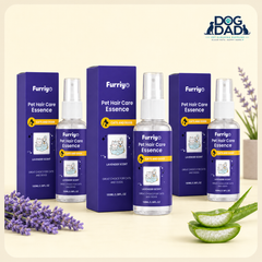 Pet Coat Care Spray for Dogs & Cats - Fresh Scent Grooming Spray lifestyle and detail image for dog and cat coat care