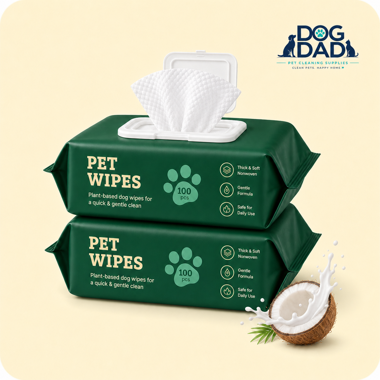 Dog Dad no-rinse pet wipes for paws, coat and small messes