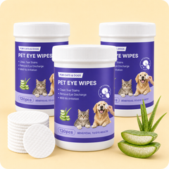 Pet Eye Wipes for Dogs & Cats - Gentle Tear Stain Cleaning Wipes lifestyle and detail image for dog and cat tear stain care