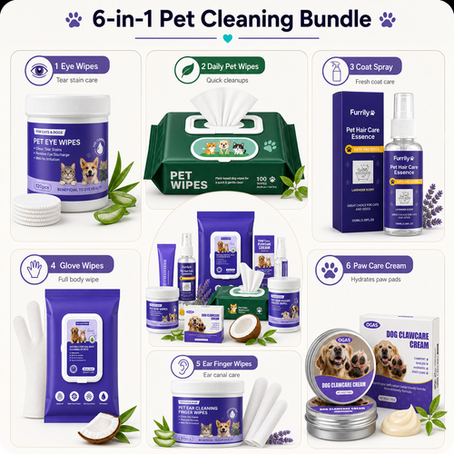 No-rinse pet cleaning wipes in the complete Dog Dad care set for dogs and cats