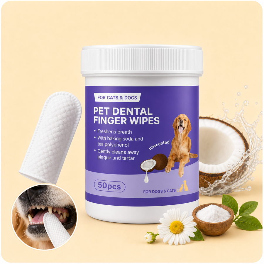 Dog dental finger wipes for bad breath and daily oral care