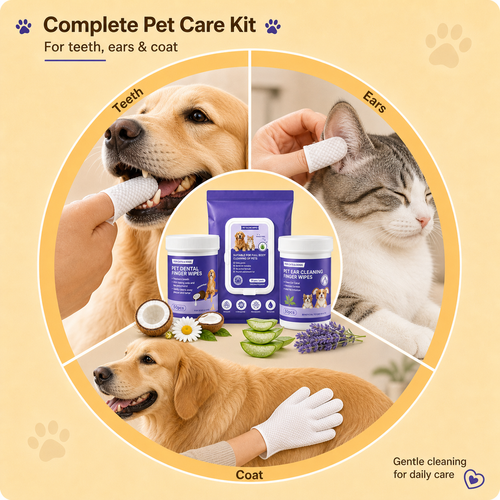 No-rinse pet cleaning wipes for quick dog and cat paw cleanup in the starter kit