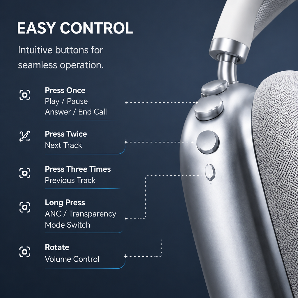 DOGDAD Pro Max wireless headphones easy control buttons