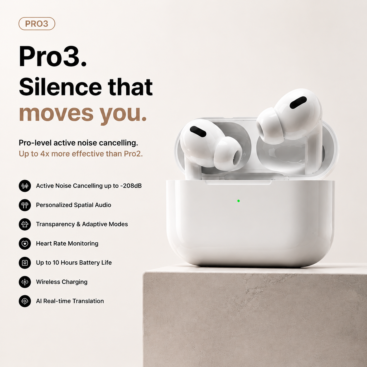 DOGDAD Pro3 wireless earbuds with active noise cancelling and wireless charging case
