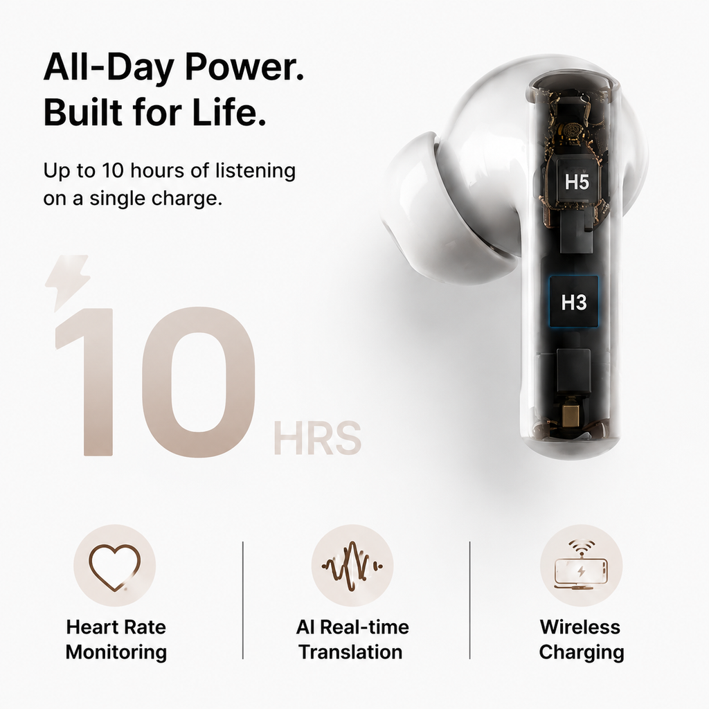 DOGDAD Pro3 wireless earbuds with long battery life and smart listening features