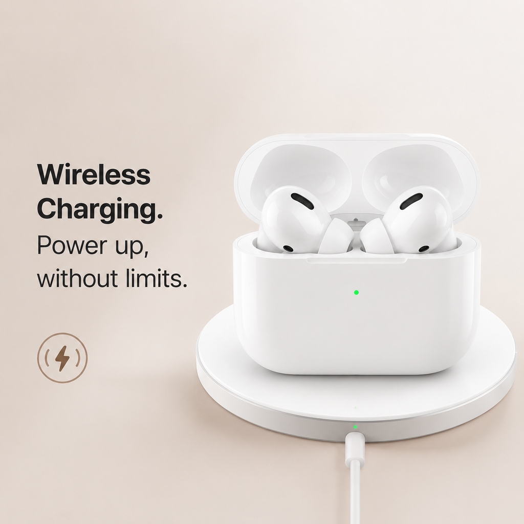 DOGDAD Pro3 wireless earbuds charging wirelessly on a charging pad