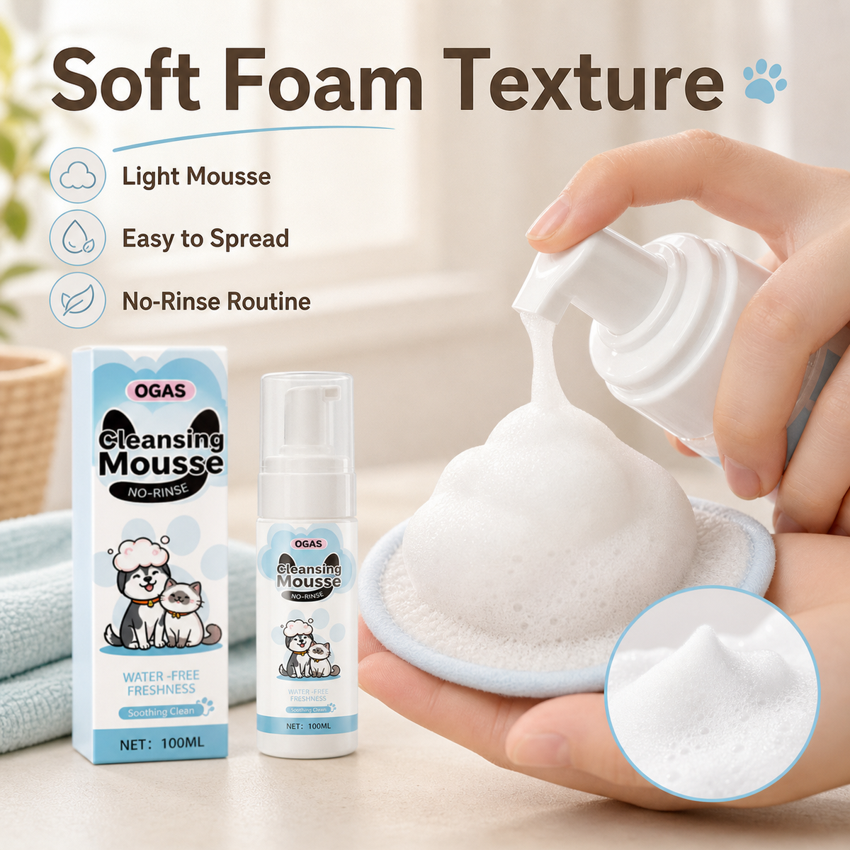 Pet No-Rinse Mousse (For Cats and Dogs)
