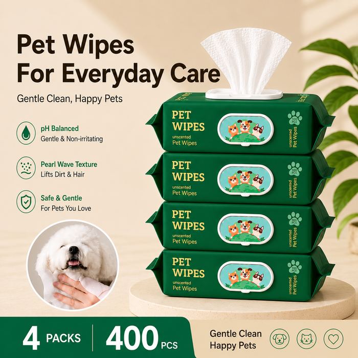 No-rinse pet cleaning wipes bundle for dogs and cats - 4 pack 400 count daily grooming wipes