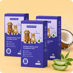 No-Rinse Pet Glove Wipes Portable Pack - 7 Count lifestyle and detail image for no-rinse dog and cat cleanup