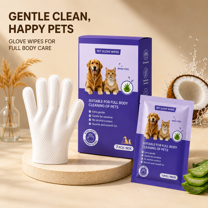 No-rinse pet glove wipes portable pack for dogs and cats - 7 count main product image