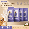 No-rinse pet grooming glove wipes bundle for dogs and cats - 4 pack 80 count cleaning mitts