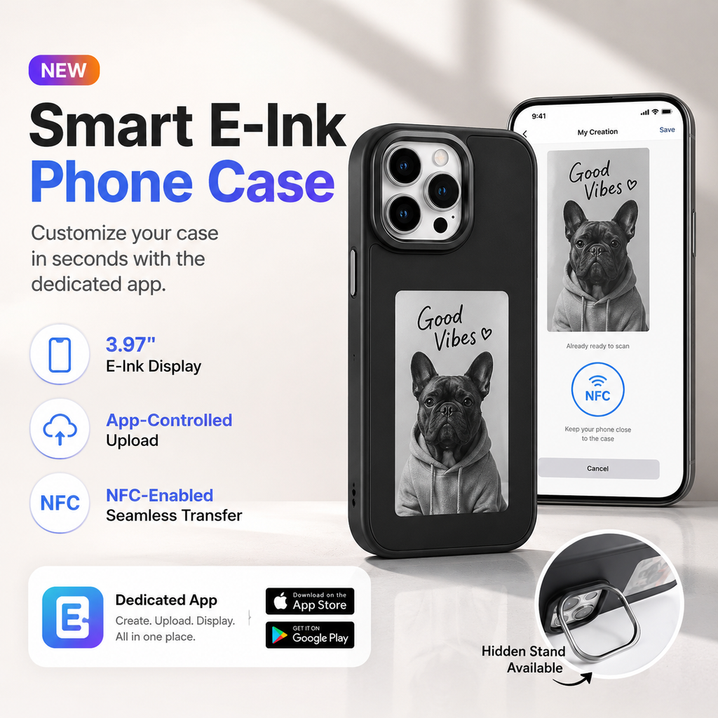 Smart E-Ink NFC phone case customization features