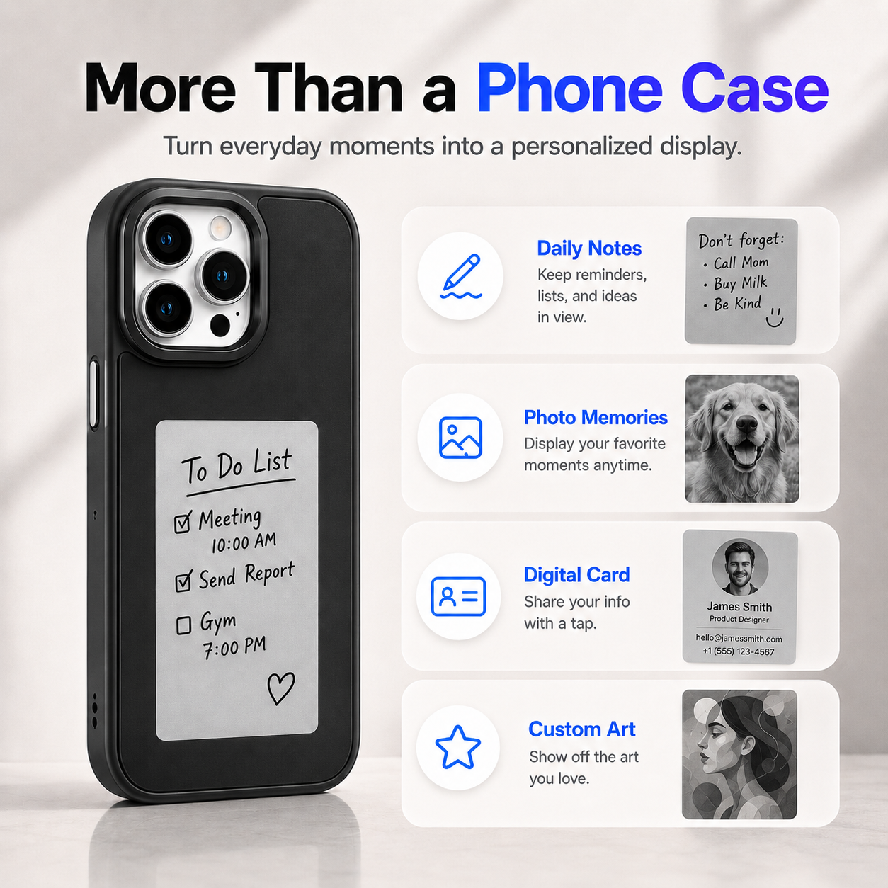 Smart E-Ink phone case display use ideas